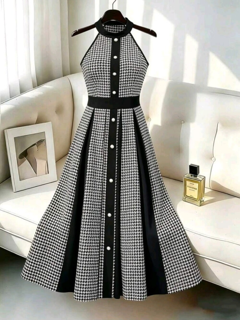 SALE ** BRAND NEW ** Black & White Houndstooth Midi Dress
